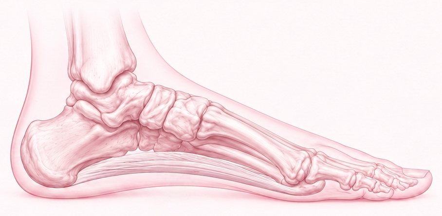 Side-view foot schematic showing pain zones