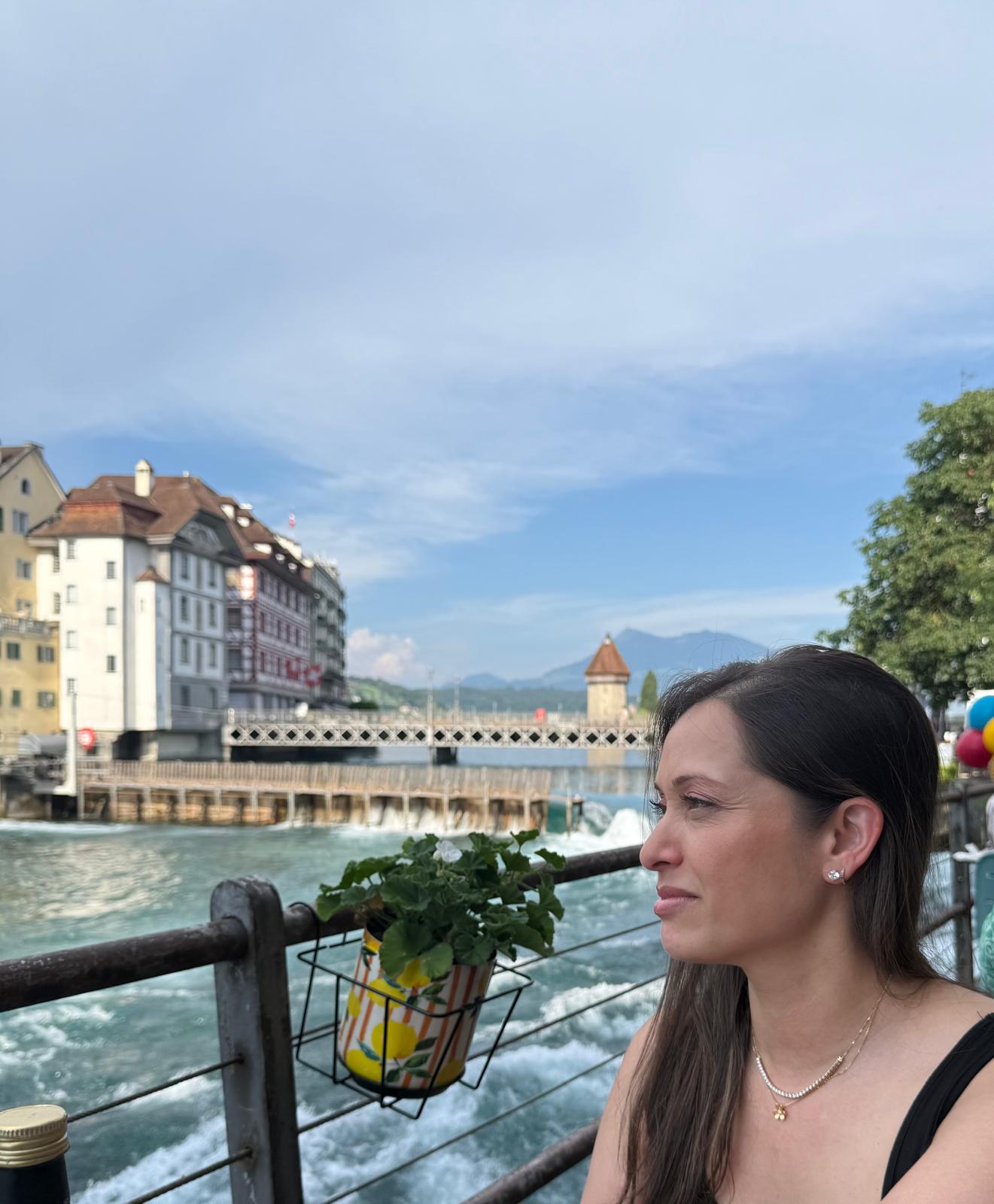 Dr. Saylee Tulpule by the river in Lucerne, Switzerland while traveling