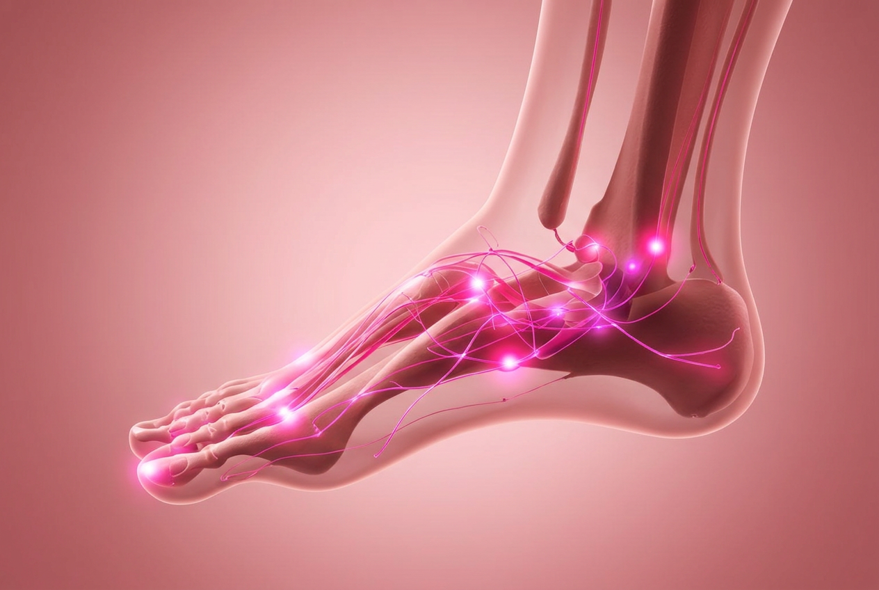 Illustration of Neuromas — Nerve pain in the ball of the foot, often triggered by narrow or unsupportive shoes.